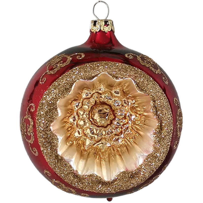 Thüringer Glasdesign Weihnachtsbaumkugel Reflexkugel, Renaissanceband, stierblut glanz (1 St), mundgeblasen, handbemalt