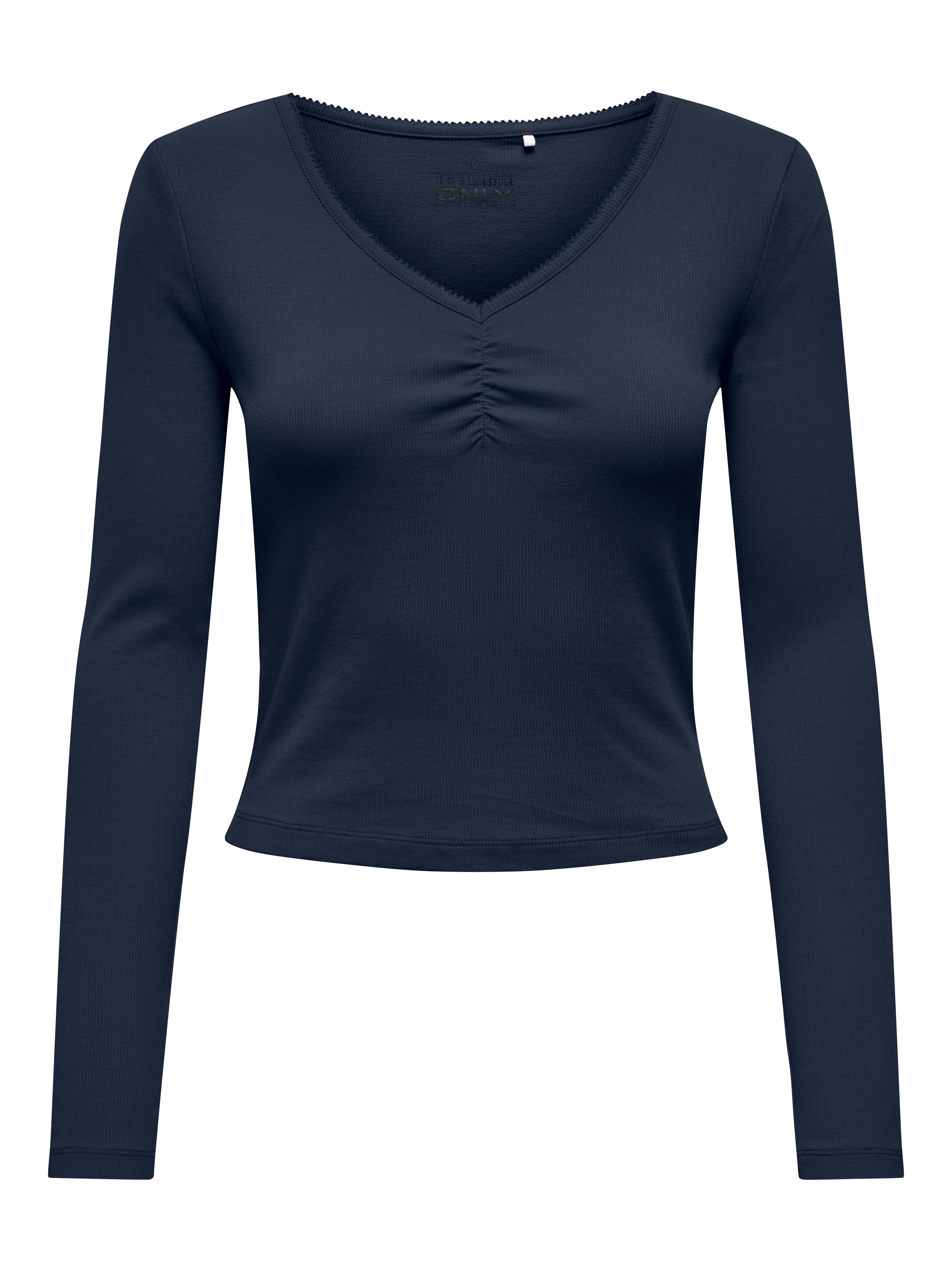 ONLY Langarmshirt ONLBETTY LIFE L/S SCALLOP V-NECK CC JRS mit Raffung am Au günstig online kaufen