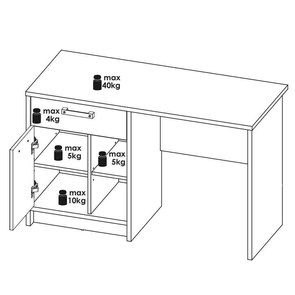 Lomadox Jugendzimmer-Set NELSON-129, mit 90x200 mit 3-tlg), cm, Bett grau Schreibtisch, in Holz Kleiderschrank (Sparset, und