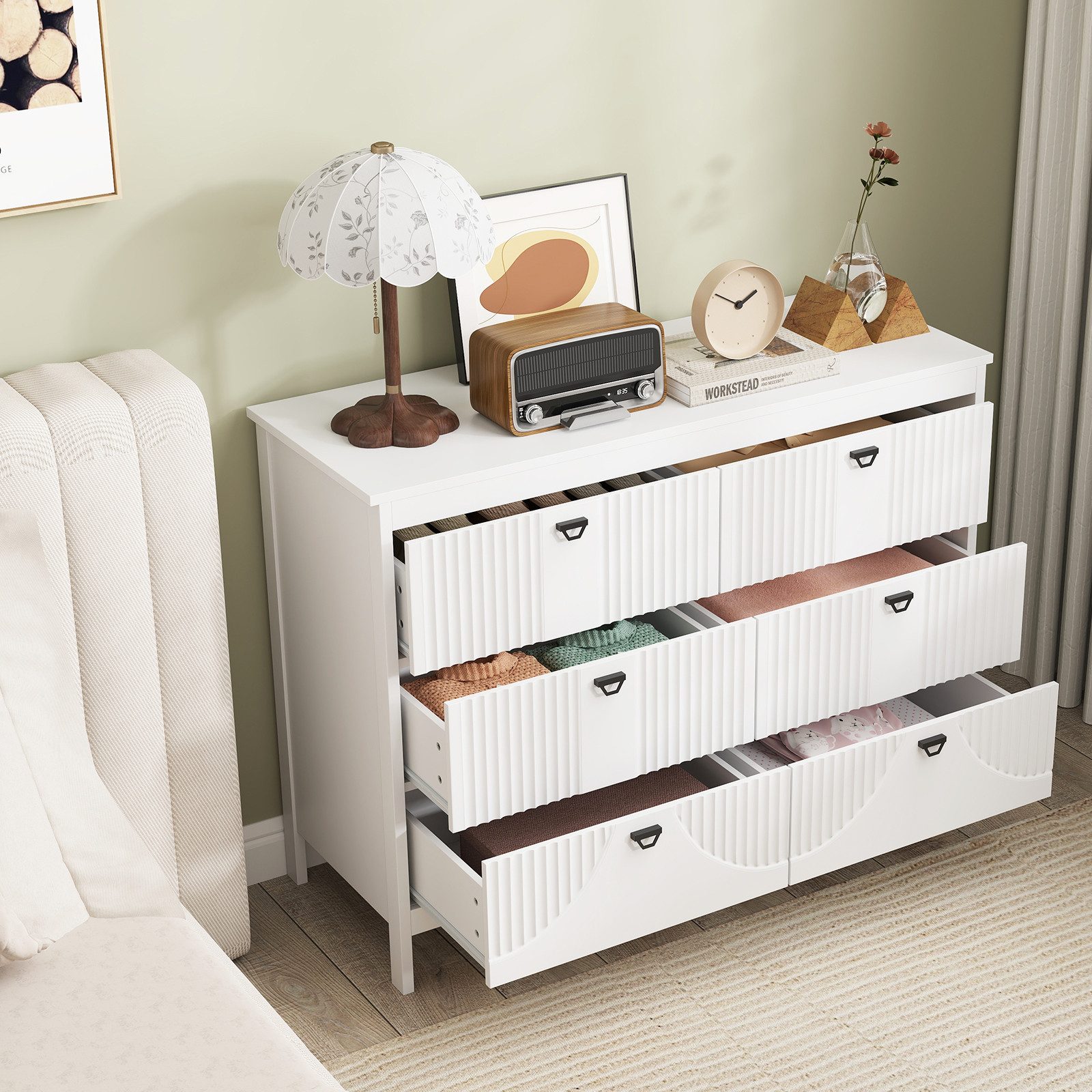 KOMFOTTEU Kommode, Beistellschrank Sideboard mit 6 Schubladen