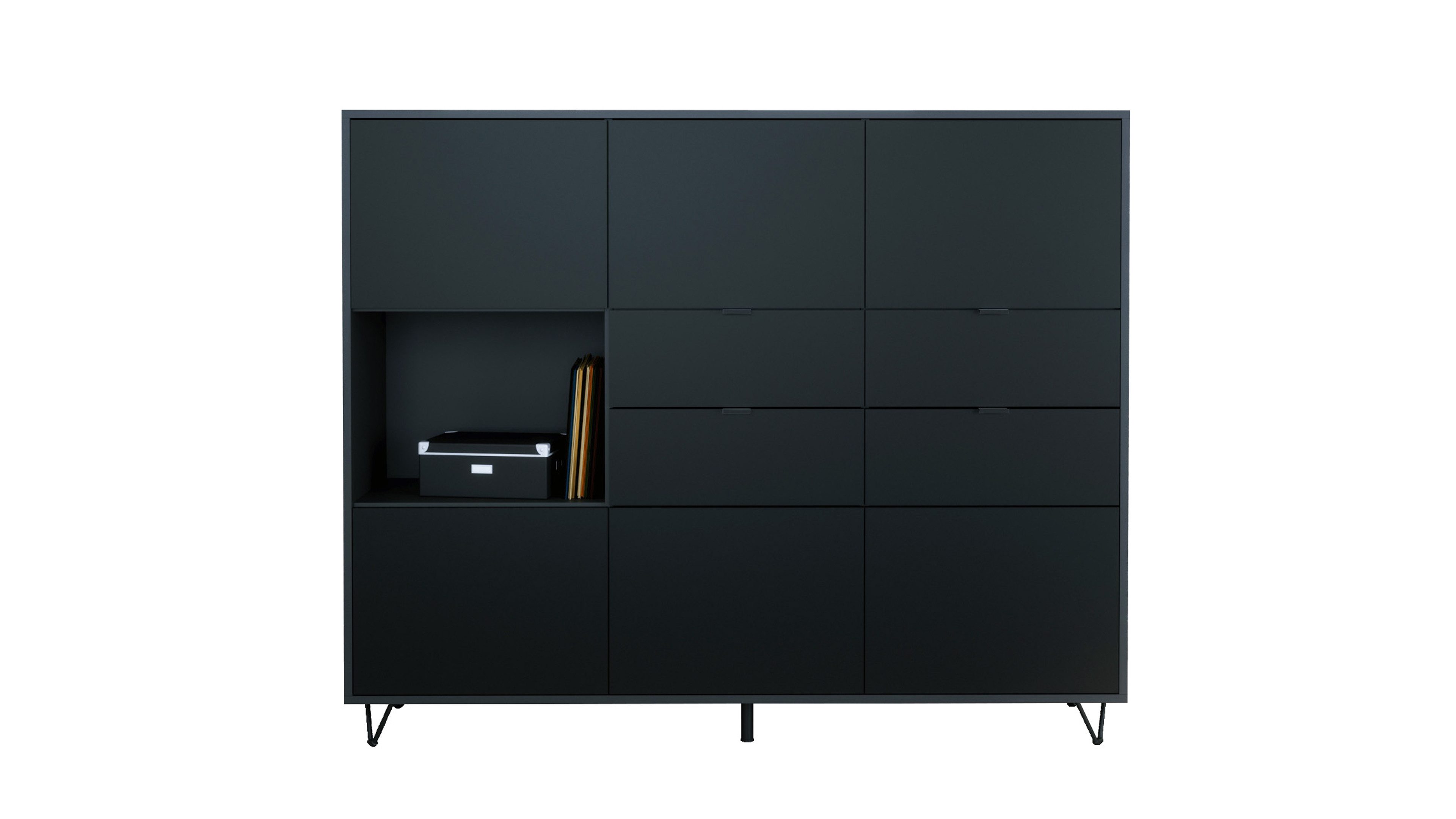 Vladon Highboard Marino (Highboard mit 6 Türen Schwarz matt, 4 Schubladen Schwarz matt, Made in Germany), Korpus Anthrazit matt (152,5 x 125,5 x 37 cm)