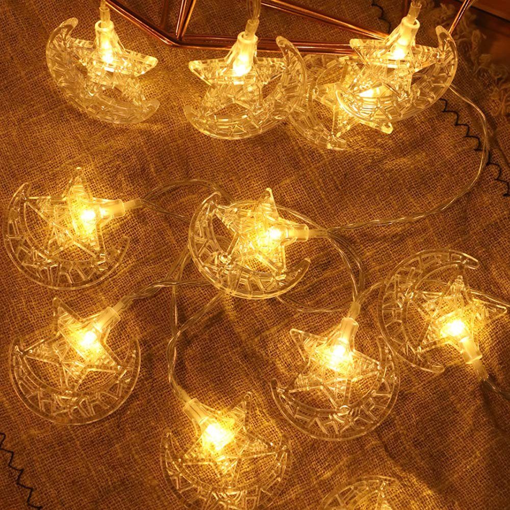 Lichter, MUPOO Dekolicht Sternmond Paraffin muslimische für Ramadan Meter) LED-Lichterkette Stern,Eid Stern&Mond Fasten (20LED 3 10LEDs/20LEDs,LED 1-flammig, Eid Warmweiß,1,5m/3m,batteriebetrieben,