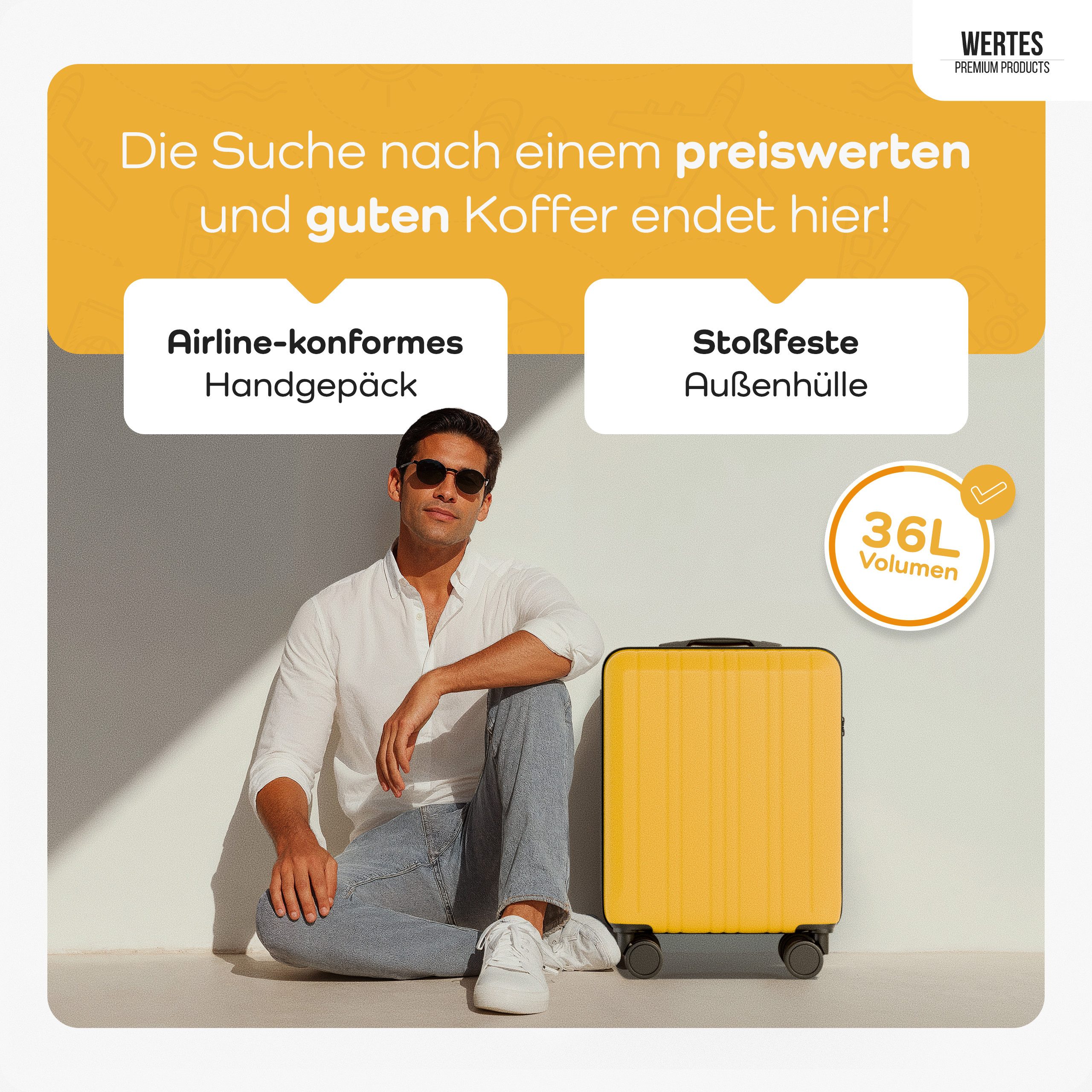 Wertes Koffer Handgepäck Koffer 55x40x20cm - 36L - TSA Schloss, 4 Rollen