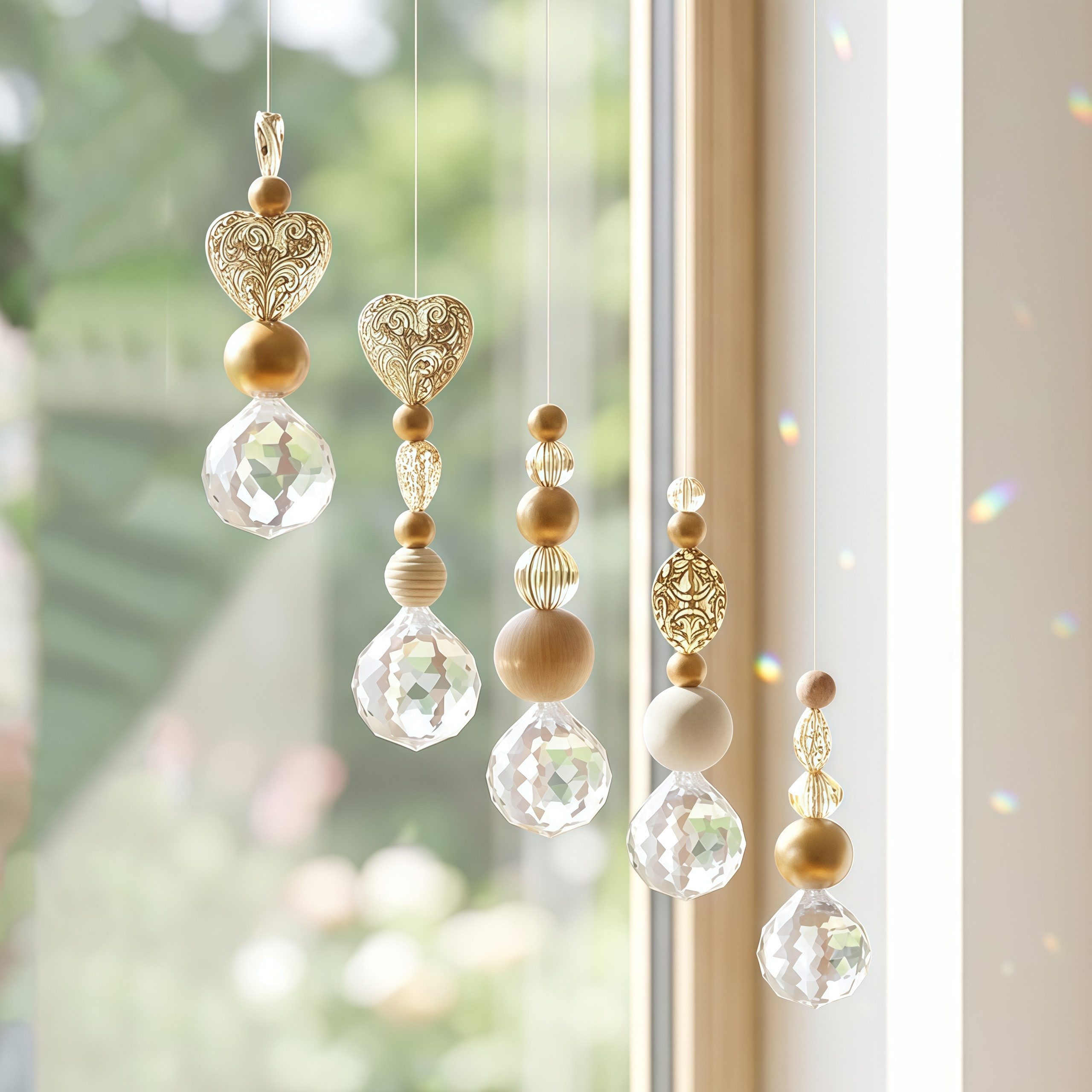 FOUORTUNATE-BEE Windspiel 5er Set Kristall-Sonnenfänger für Fenster, Garten & Balkon (5 St), Kristall-Suncatcher zum Aufhängen für schöne Lichtreflexe