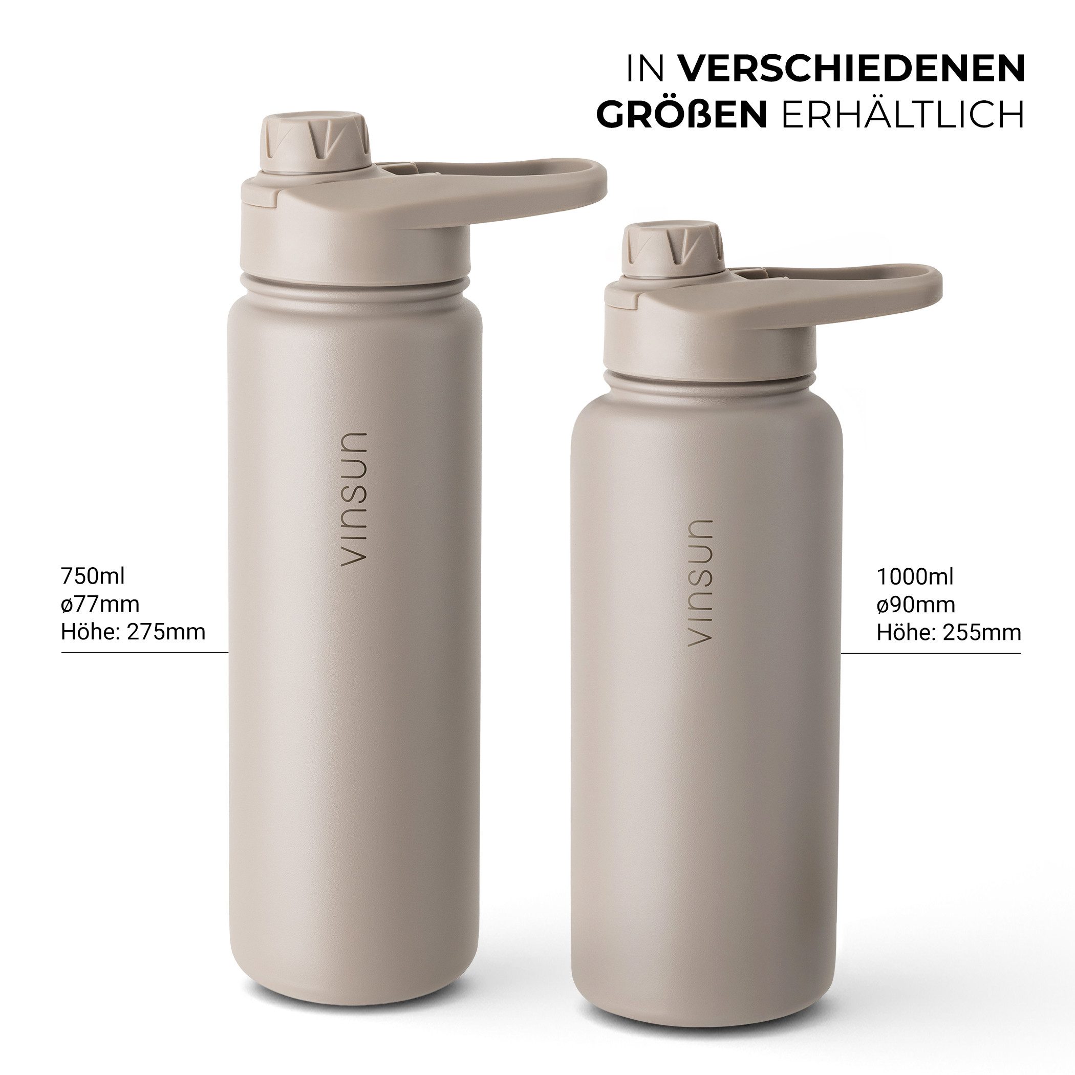 Vinsun Isolierflasche Edelstahl Trinkflasche 750ml Strohhalm - 2 Deckel Thermoflasche, BPA frei, doppelwandig, auslaufsicher, bruchsicher, geruchsneutral – Bild 4 von 5