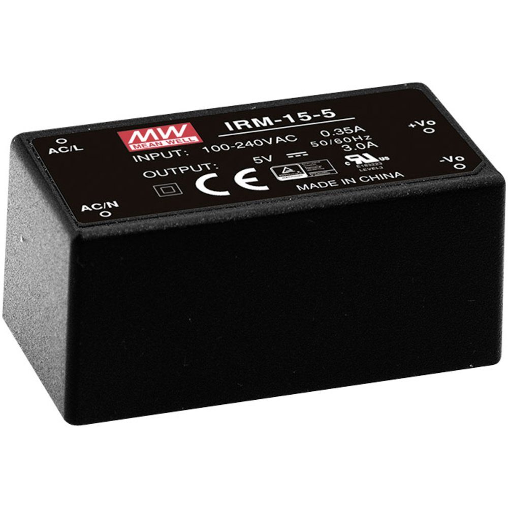 Mean Well IRM-15-5 AC/DC-Printnetzteil 5 V/DC 3 A 15 W AC/DC-Einbaunetzteil