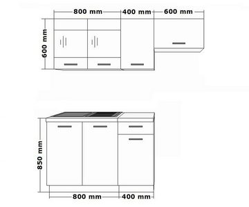 Küchen-Preisbombe Küchenzeile Omega 180 cm Küchenblock Einbauküche Singleküche Schwarz + Weiss