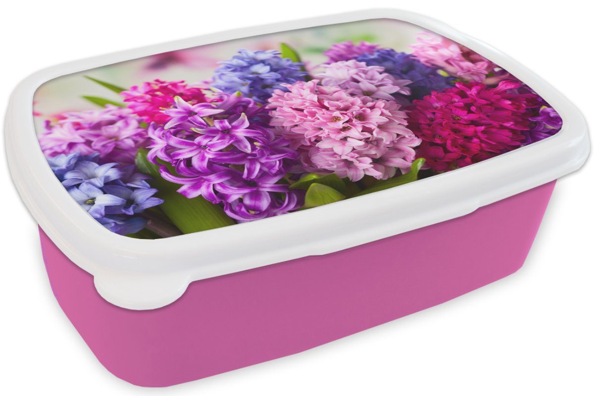 MuchoWow Lunchbox Erwachsene, Kunststoff für Mädchen, - Blumen (2-tlg), Brotdose Pflanzen, rosa Kunststoff, Kinder, Brotbox Hyazinthe Snackbox, 