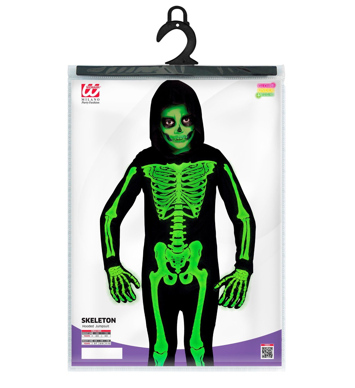 Widmann S.r.l. Kostüm Halloween Skelett Kinderkostüm, Schwarz Grün - UV