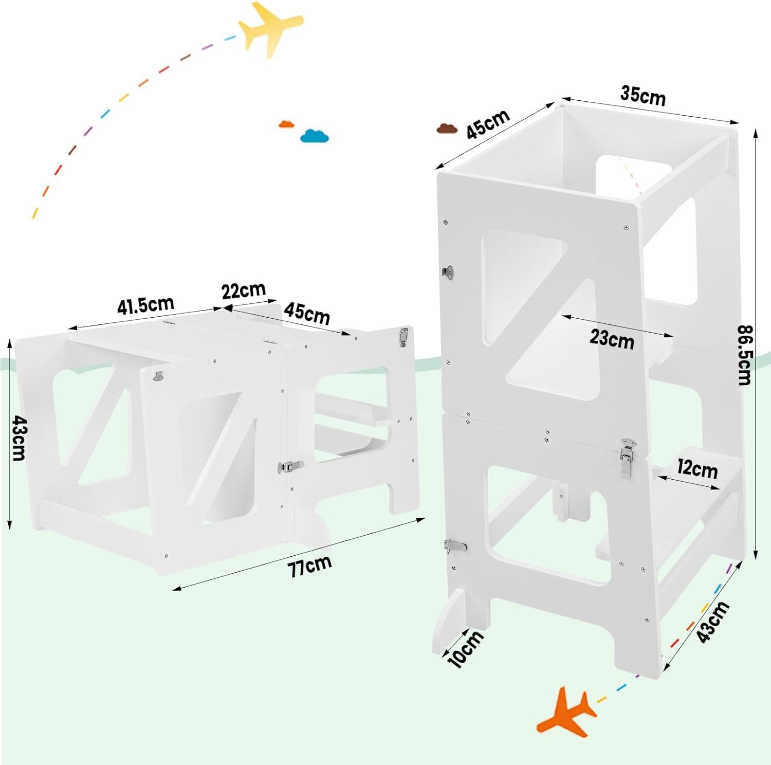 Woltu Tritthocker, Montessori Lernturm 3 in 1, Kindertafel, mit Rausfallschutz, faltbar