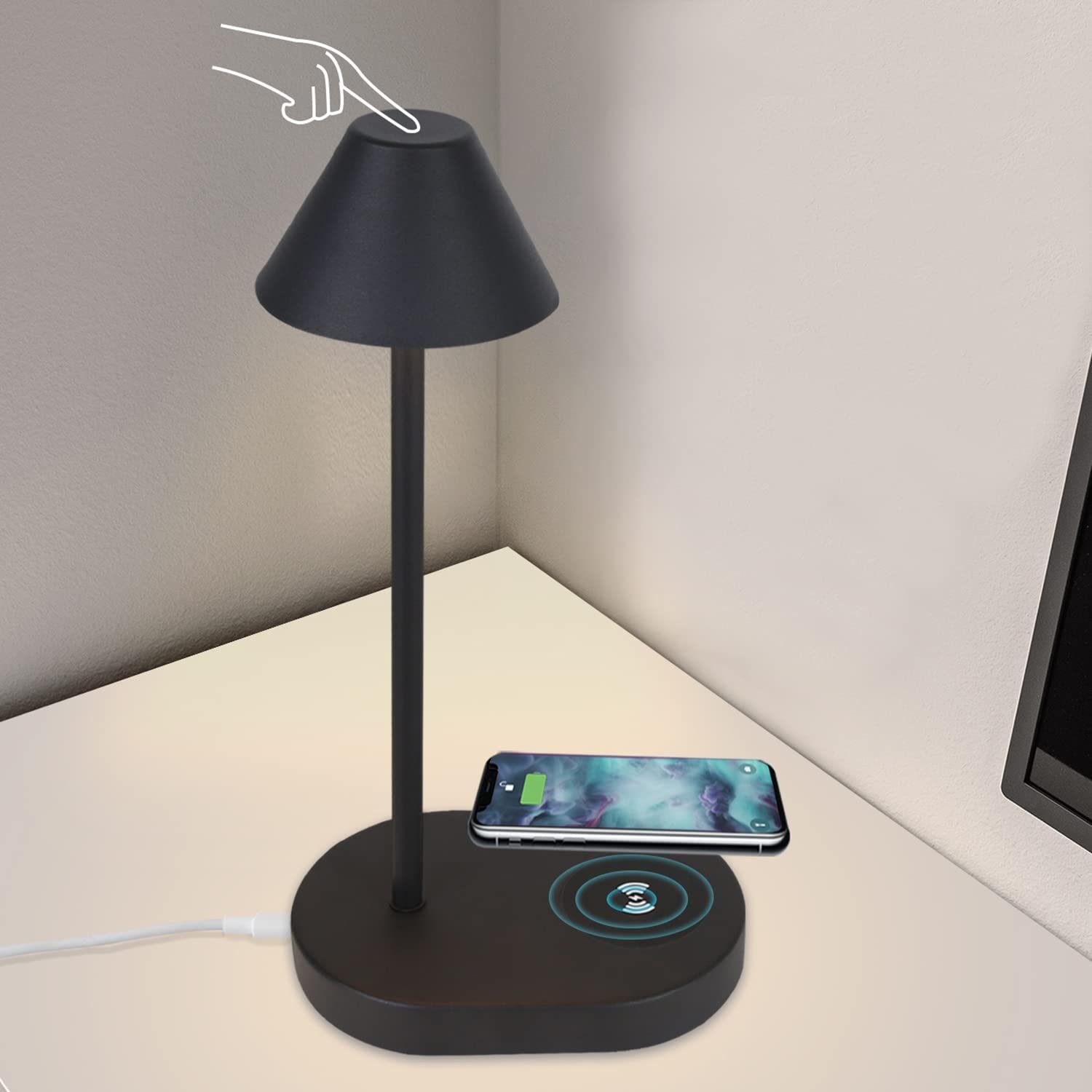 Nettlife Nachttischlampe Tischlampe Touch Dimmbar, Kabellos mit USB