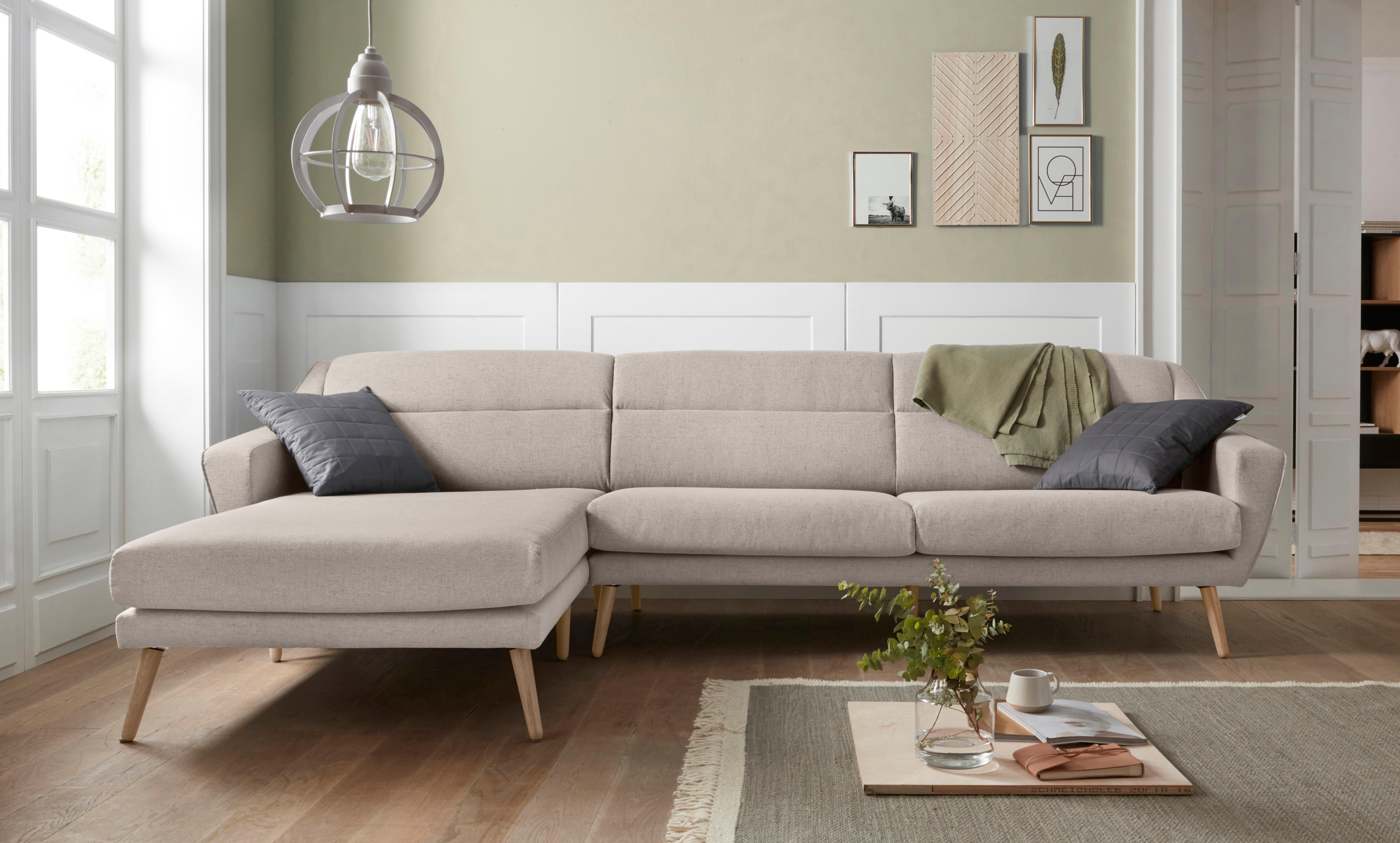 andas Ecksofa "Bille L-Form" mit Naht im Rückenkissen und Beinen aus Eichen günstig online kaufen