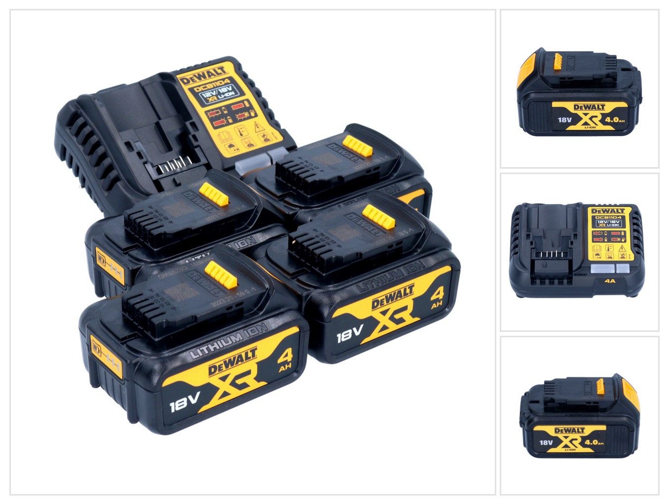 DeWalt DCB 1104 M4 Akku Starter Set 12 V / 18 V 4x Akku 4,0 Ah + DCB 1104 Schnelllade-Gerät