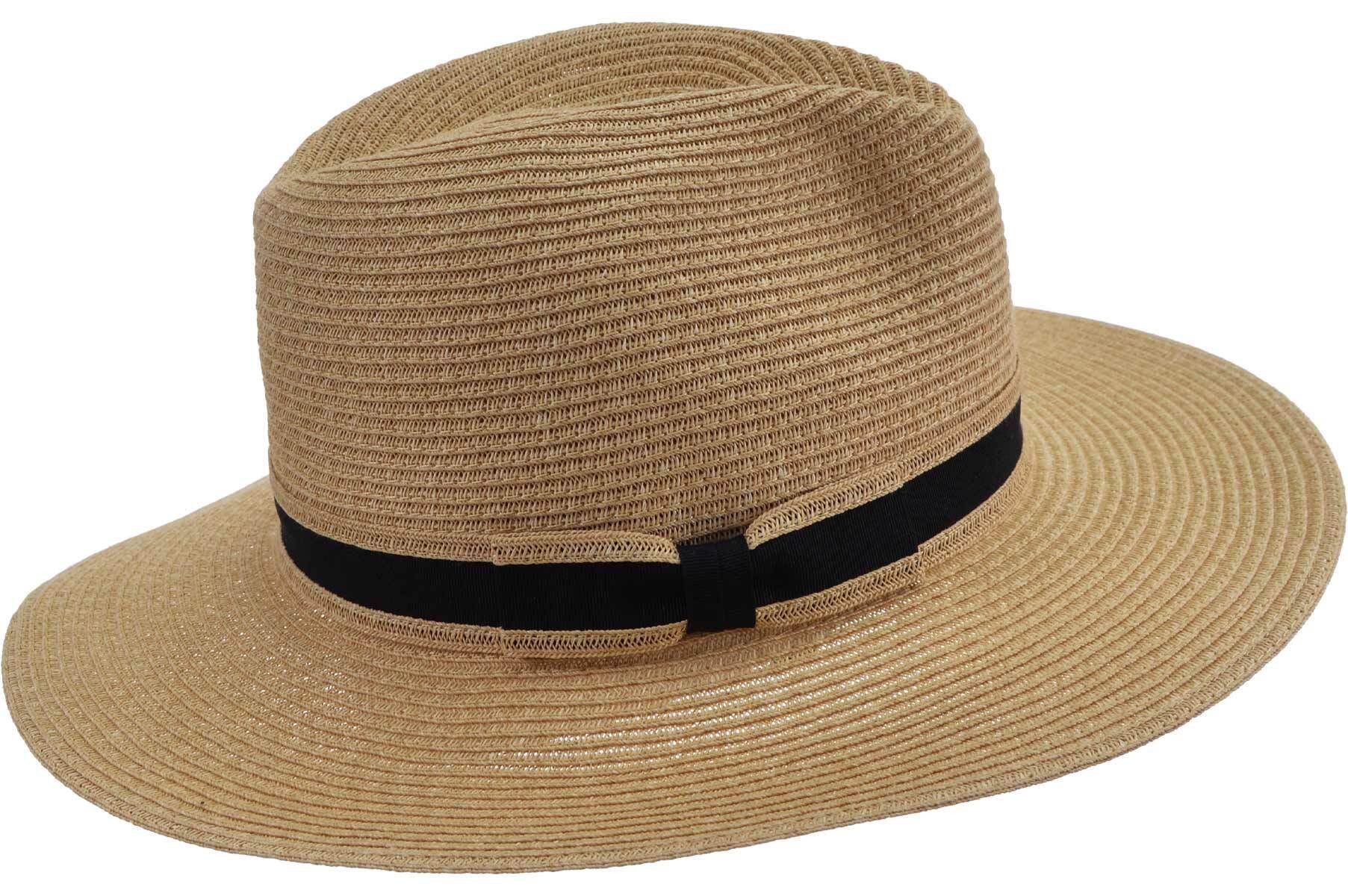 Sonnenhut Papierborte Fedora mit schwarzem Garniturband 55618-0