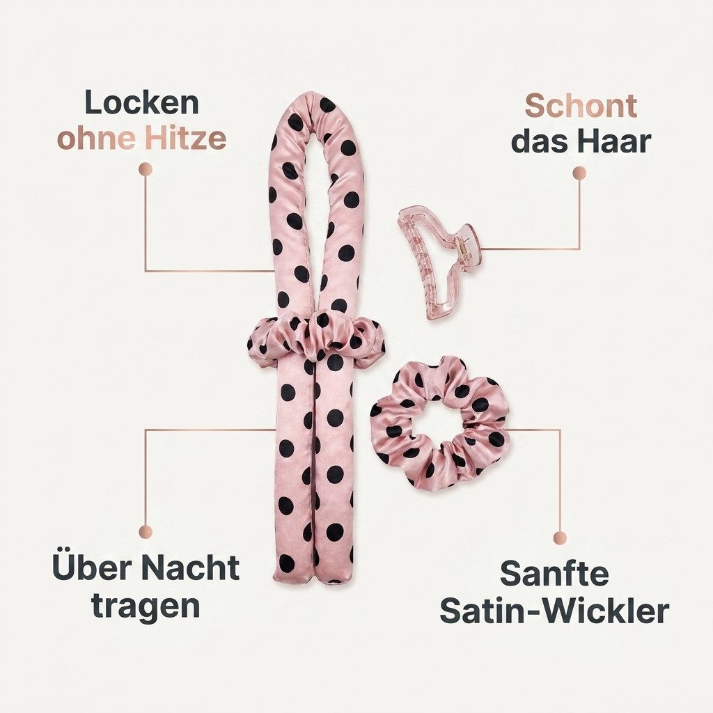 H-basics Lockenwickler Heatless Curls Band Satin Rosa Locken ohne Hitze