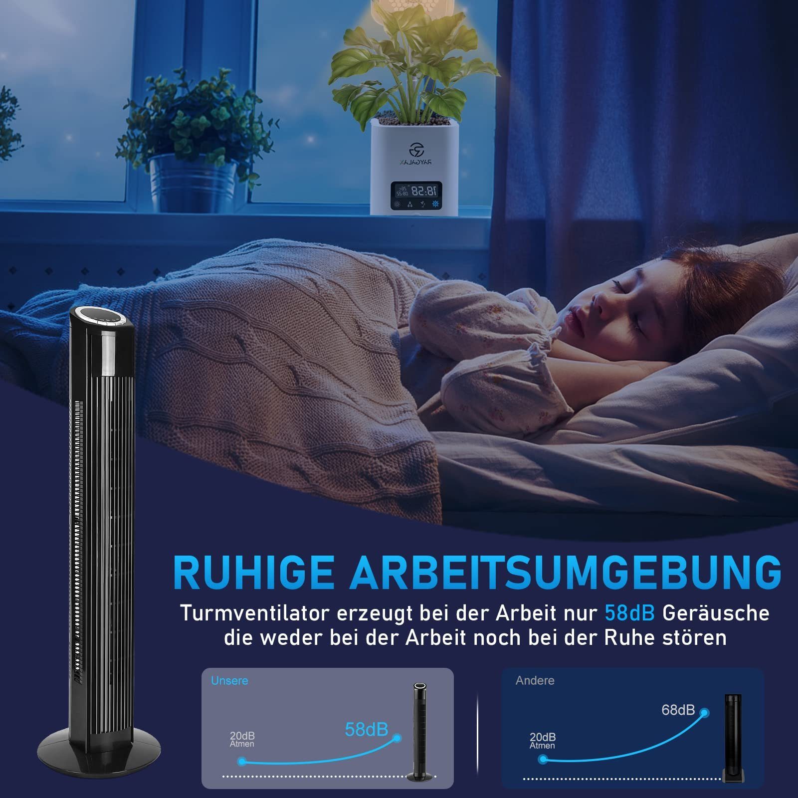 Leise 98.5CM Geschwindigkeiten mit 12H Timer Turmventilator ZMH für mit Säulenventilator Schlafzimmer, 90° Schwarz Fernbedienung Oszillierender 3