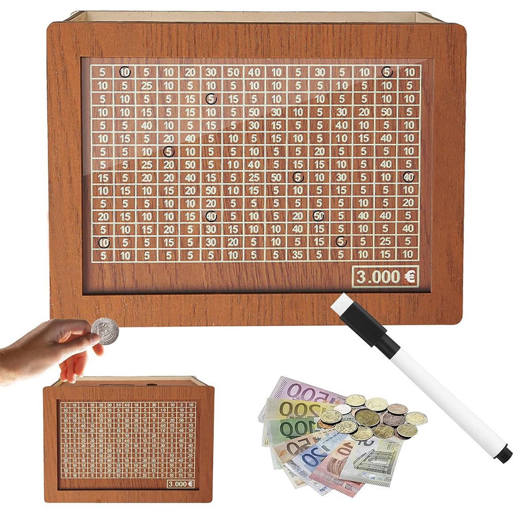 TUWENA Spardose Holzspardose mit Sparziel und numerischer Kennung