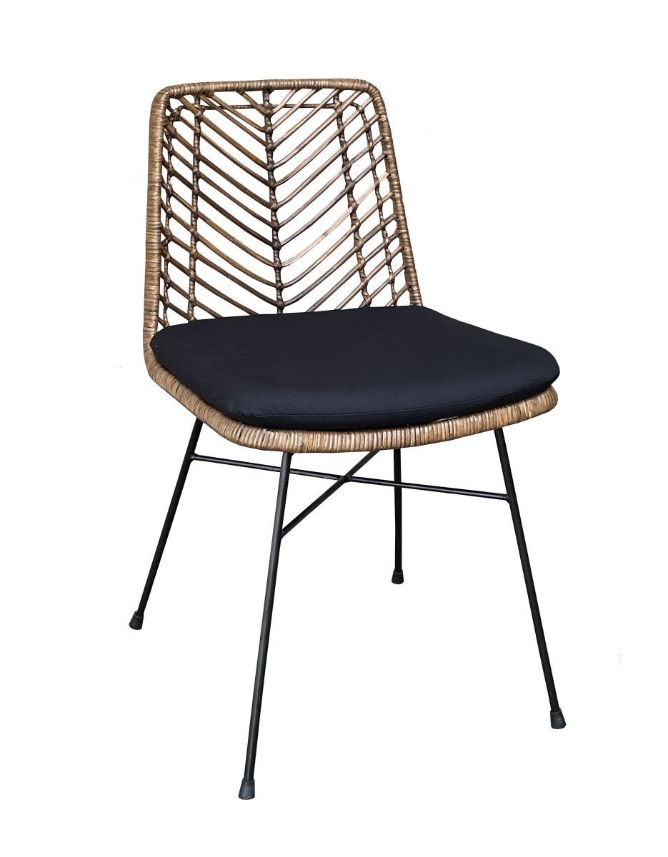 WOLF MÖBEL Esszimmerstuhl BALI Eisenstuhl mit Rattansitz inkl. Kissen schwarz (45x53x80), BALI Eisenstuhl mit Rattansitz inkl. Kissen schwarz