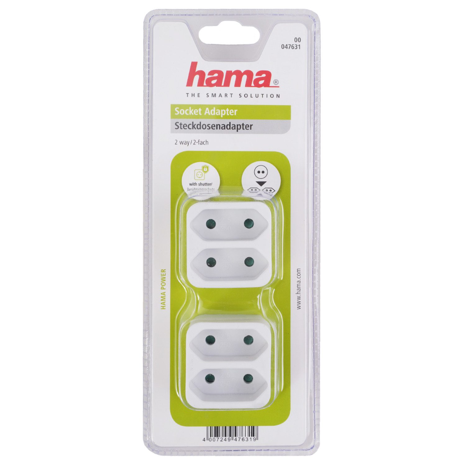 Hama 2x Multi-Stecker 2-Fach Mehrfachstecker Weiß Mehrfachsteckdose (Berührungsschutz), Mehrfachsteckdose 2x Euro-Kupplung Kombi-Adapter Steckdose T-Verteiler