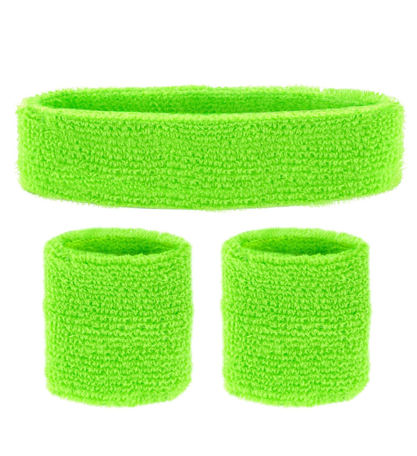 Kostüm Schweißbänder Set 3-tlg., Neon Grün - 80er Jahre
