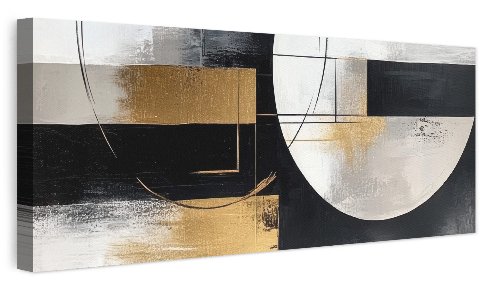 OneMillionCanvasses® Leinwandbild Panorama Abstrakt - Gold - Silber - Formen - Ästhetik, Fotodruck (1 St), Wandbild, Deko Schlafzimmer …
