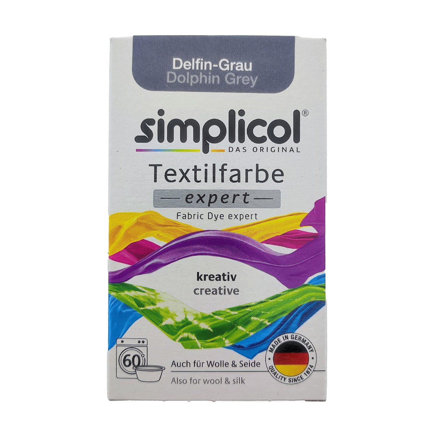 simplicol Textilfarbe Simplicol Textilfarbe Expert Delfin-Grau 150g, Farberneuerung Farbauffrischung Batik Textilfärbemittel