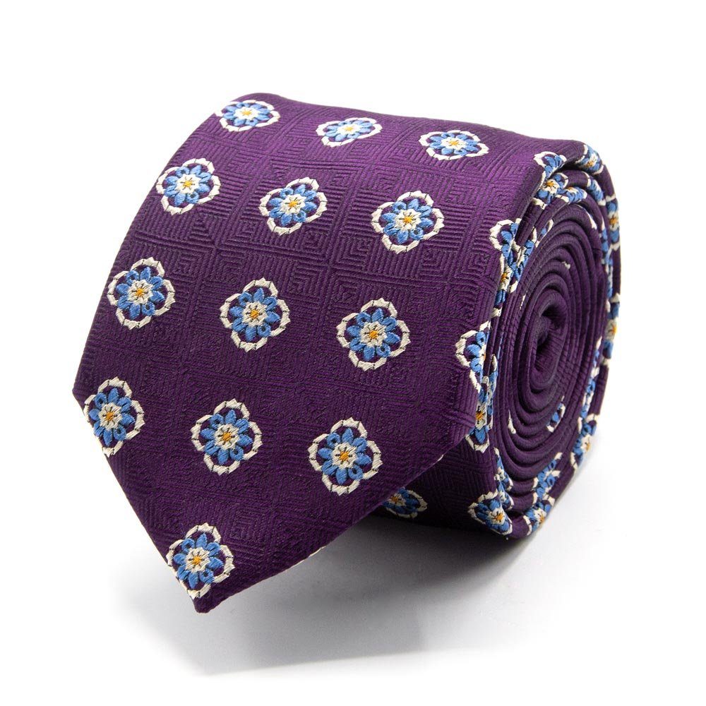 BGENTS Krawatte Ultra Breit (8cm) Violet mit Blüten-Muster Seiden-Jacquard Krawatte