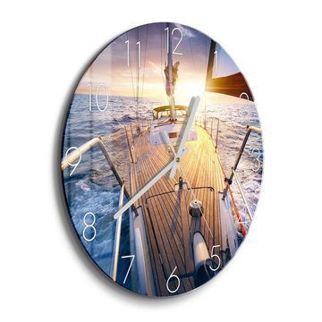 DEQORI Wanduhr 'Segelboot jagt Abendsonne' (Glas Glasuhr modern Wand Uhr Design Küchenuhr)