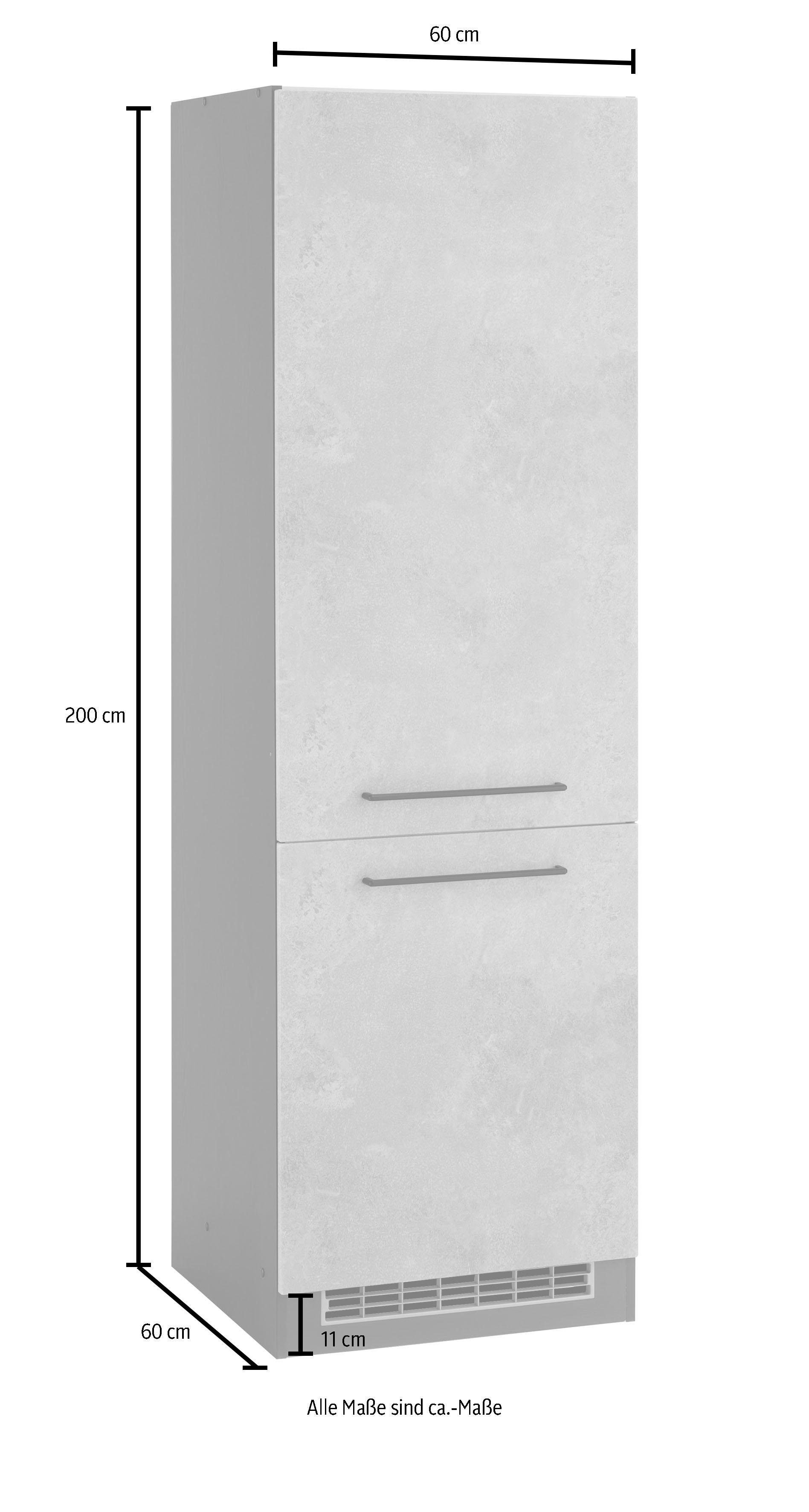 grafit Tulsa HELD Metallgriff, MÖBEL breit, | hoch, Front Türen, 200 60 wotaneiche schwarzer cm Kühlumbauschrank MDF 2 cm