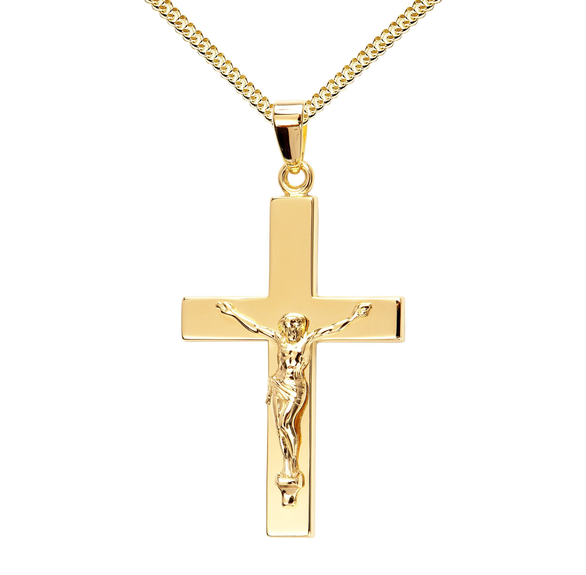 JEVELION Kreuzkette Kruzifix 925 Silber vergoldet - Made in Germany  (vergoldeter Silberanhänger, für Damen und Herren), Mit Kette vergoldet-  Länge