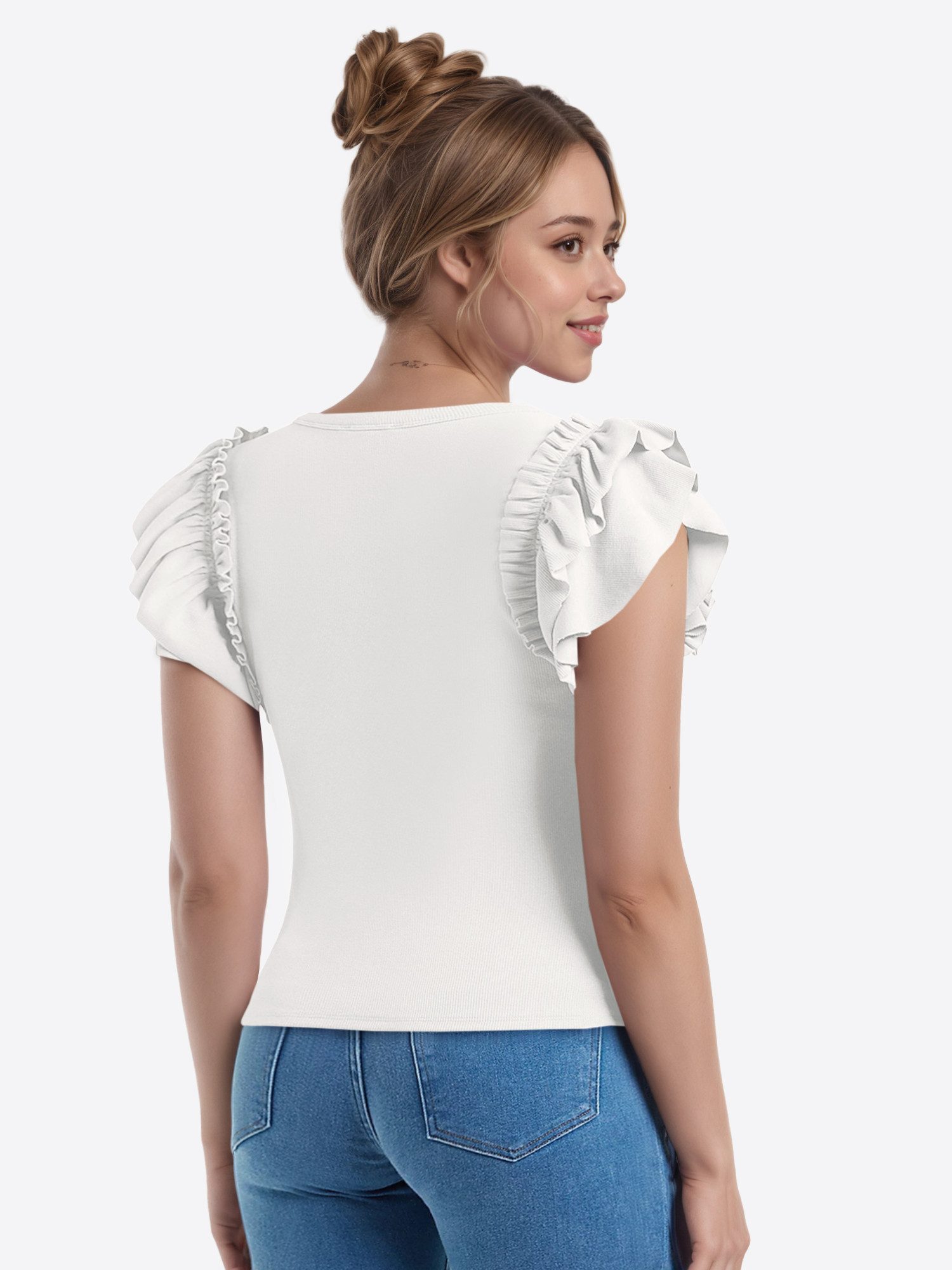 Imily Bela T-Shirt Damen Kurzarmshirt mit Rüschen (Packung, 1-tlg., 1per-Pa günstig online kaufen