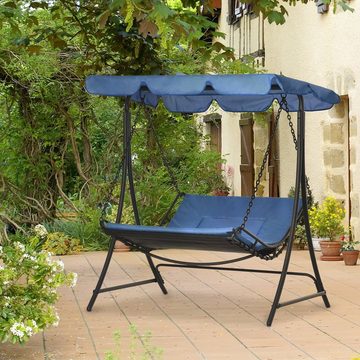Outsunny Hollywoodschaukel Schwingliege Stahl Blau, 2-Sitzer, Bettfunktion, Set, 1 tlg., Gartenliege mit Dach für 2 Personen, L164 x B116 x H176cm