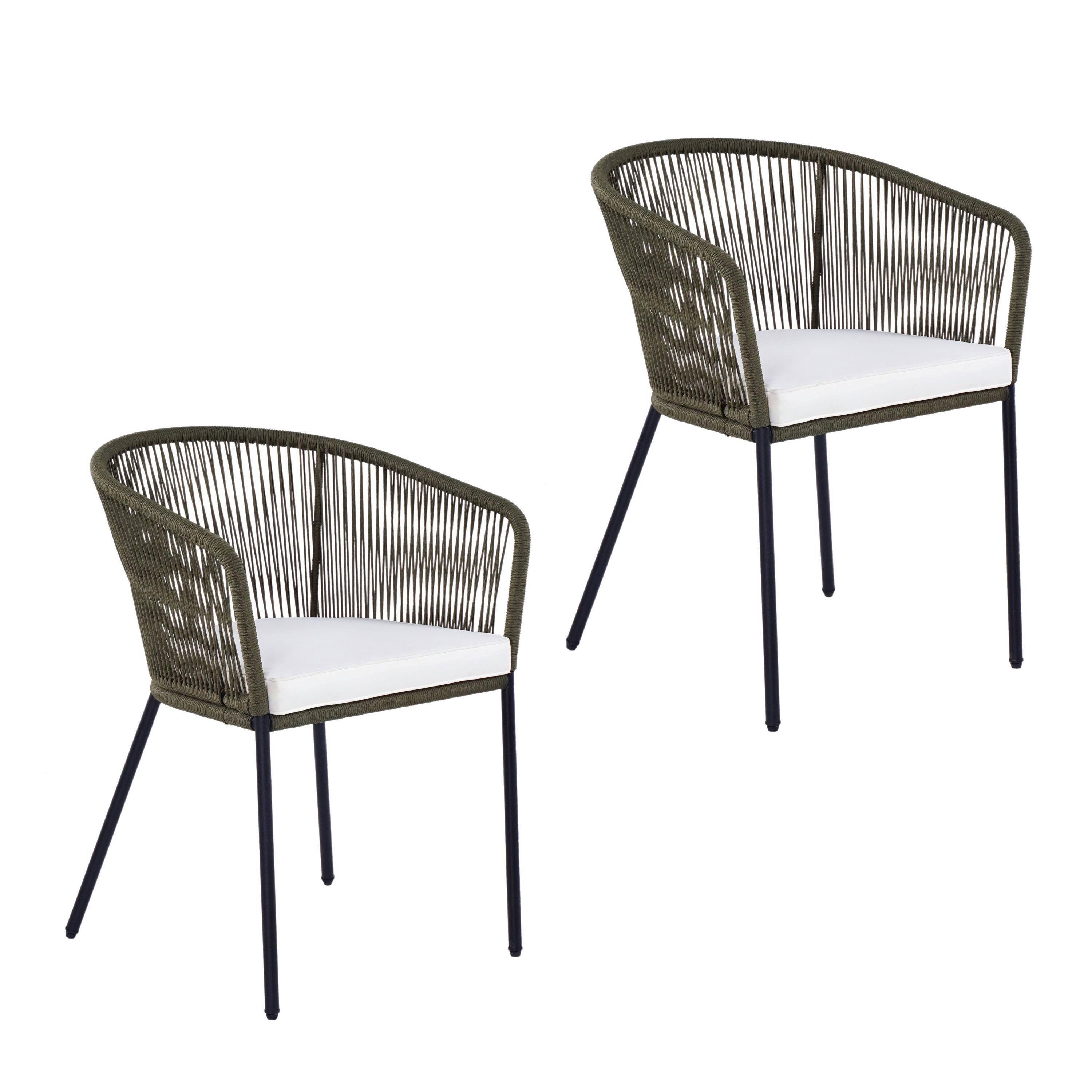 ESTEXO Gartenstuhl Lounge Stuhl 2er Set Gartensessel Rope Loungesessel Outdoor Oliv