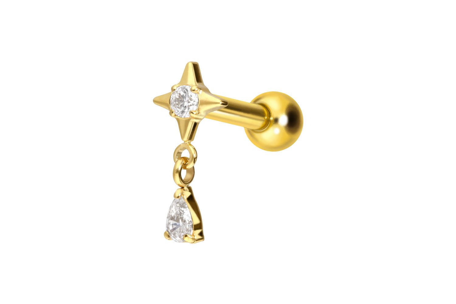 PIERCINGLINE Piercing-Set Titan Ohrpiercing mit Innengewinde STERN + KRISTALLTROPFEN (Mini-Barbells, 1-tlg)