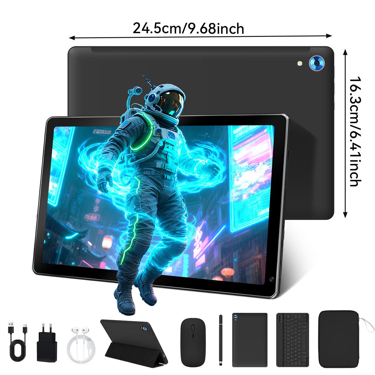 Happybe 10,1 Zoll Android, 128GB mit Tastatur Maus Stylus Hülle Set Tablet (10", 128 GB, Android, WiFi 6)