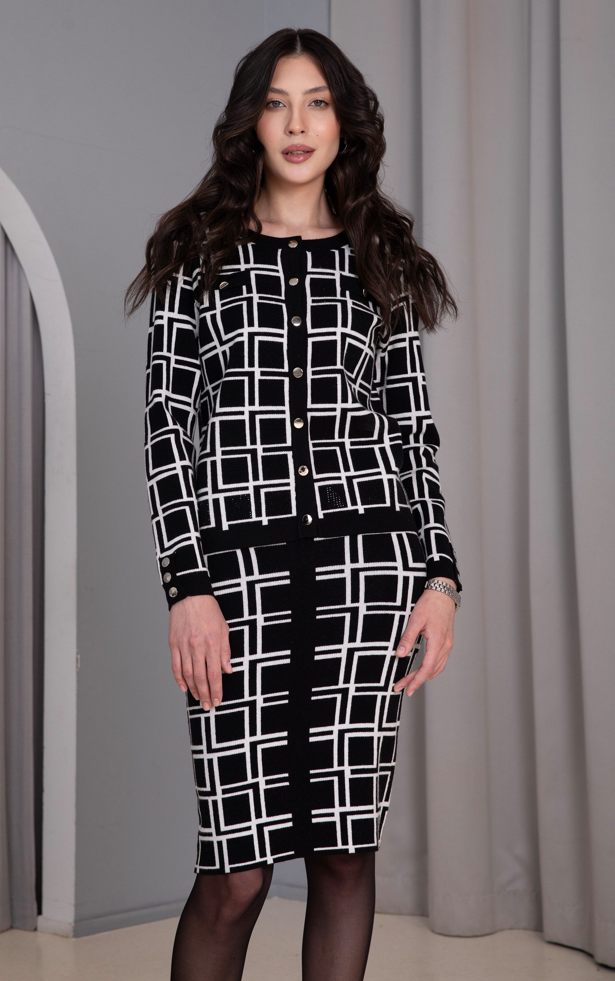 Passioni Strickjacke mit geometrischem Muster in günstig online kaufen