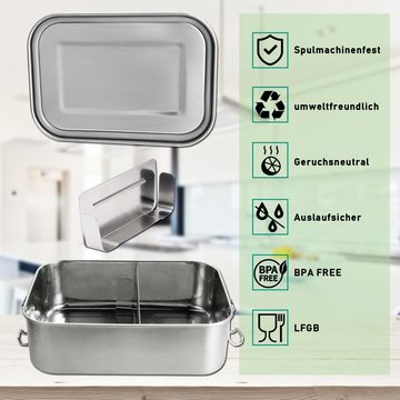 Bettizia Lunchbox 1400ml Edelstahl Brotdose mit Fächern Lunchbox Auslaufsicher BPA frei
