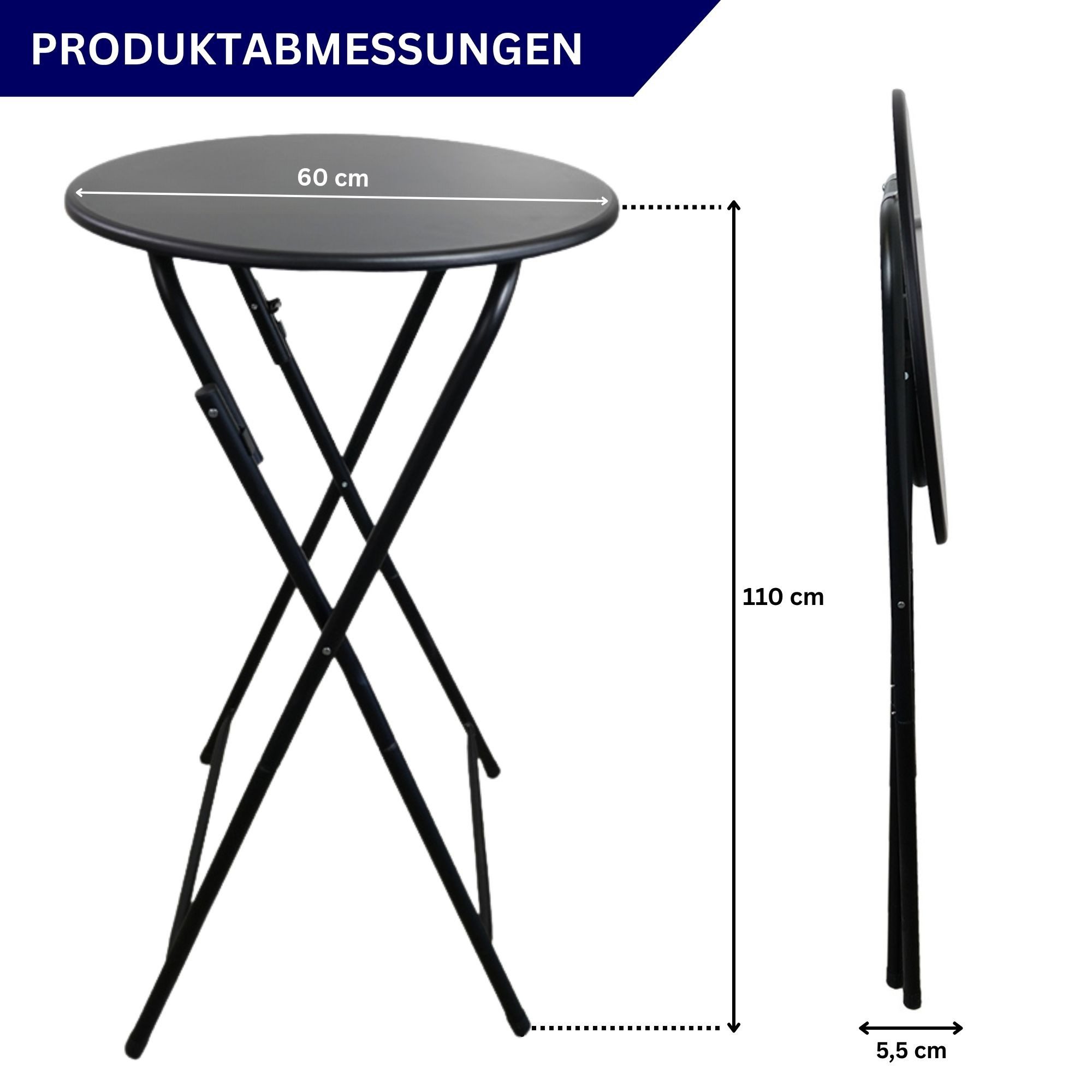 CHEFGASTRO® Stehtisch Bistrotisch 2er Set klappbar mit Husse HxØ 110x60cm MDF-Platte mit PVC