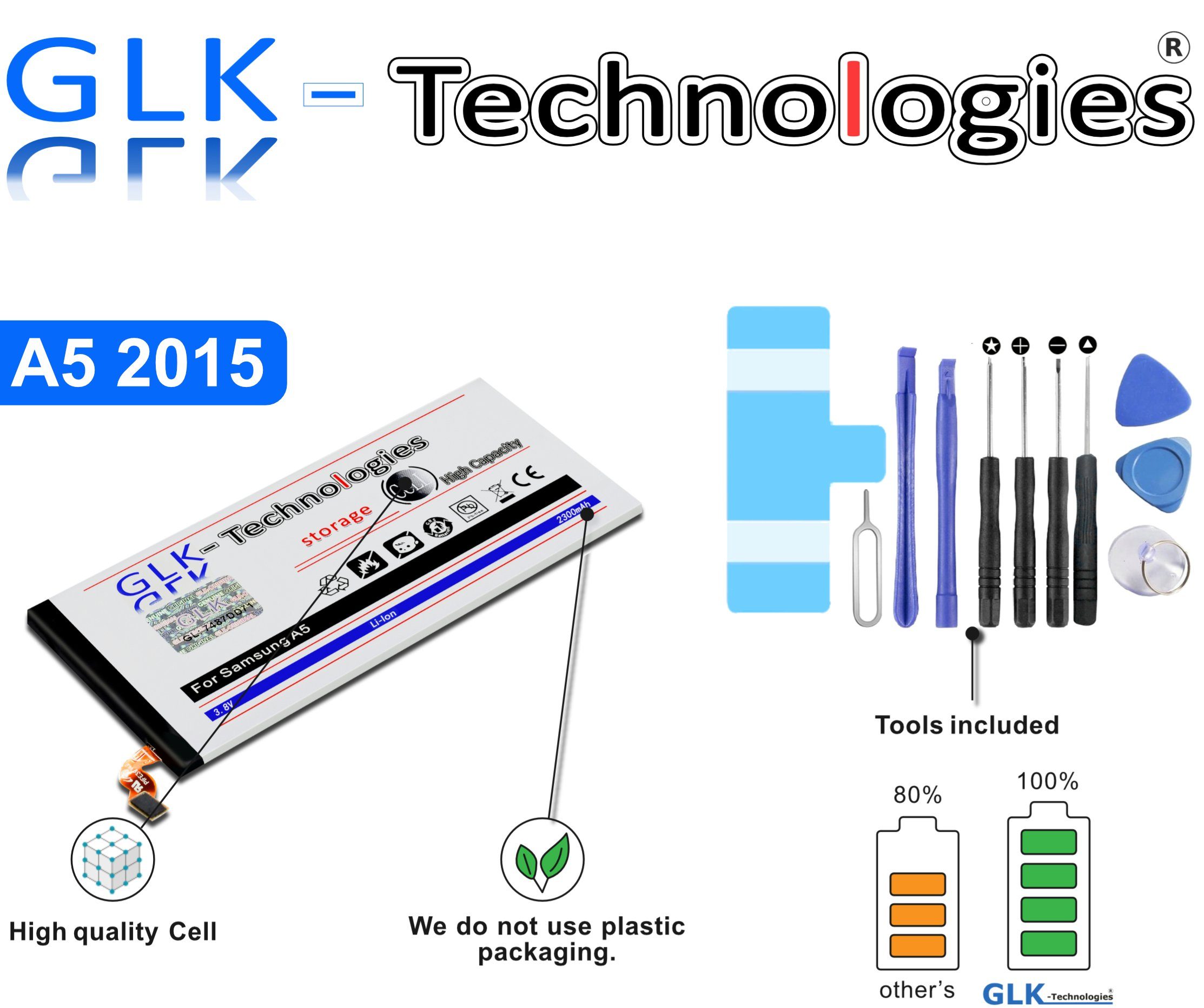 Smartphone-Akku Set 2015 Power Original SM-A500F High inkl. Ersatzakku Akku, Kit Samsung V) Werkzeug mit mAh NEU GLK-Technologies GLK-Technologies accu, Battery, kompatibel EB-BA500ABE, A5 2300 (3.8 Galaxy 2300 mAh