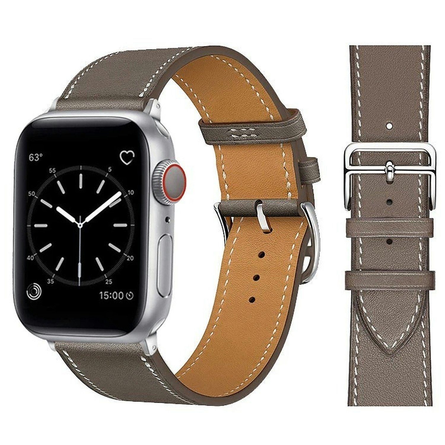 Widmann-Shop Smartwatch-Armband Kunstleder Band für Apple Watch 38/40mm 42/44mm 45mm 49mm Series 9 8 7, atmungsaktives Kunstleder Taupe
