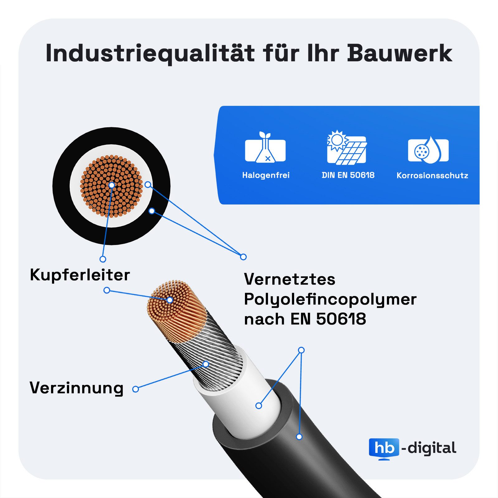HB-DIGITAL Solarkabel 6mm2 Solarleitung H1Z2Z2-K Photovoltaik PV Kabel Solarkabel, Solarstecker, (10000 cm), TÜV Rheinland zertifizierte PV Kabel – Bild 3 von 5