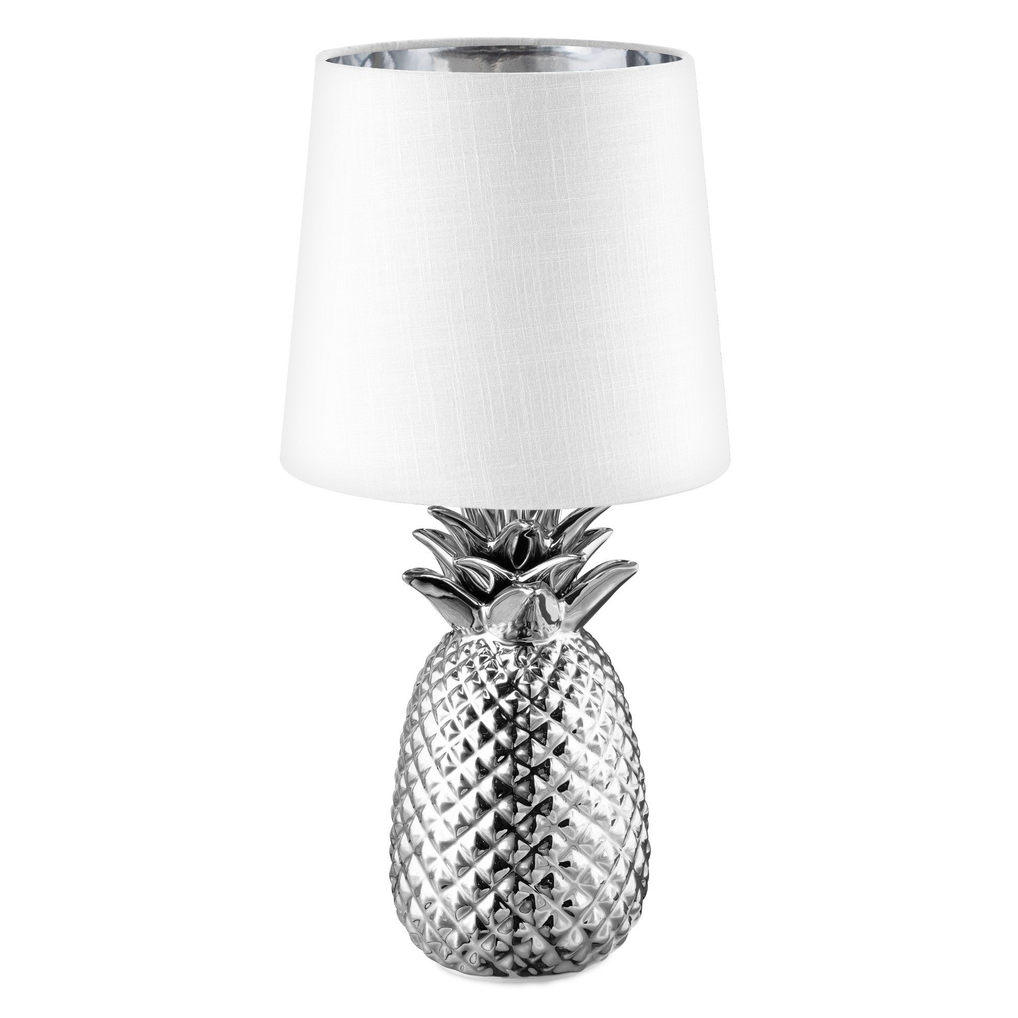 Silberfarben Stoffschirm Weiß Keramik Reality Leuchten Pineapple R50421089 Tischleuchte 