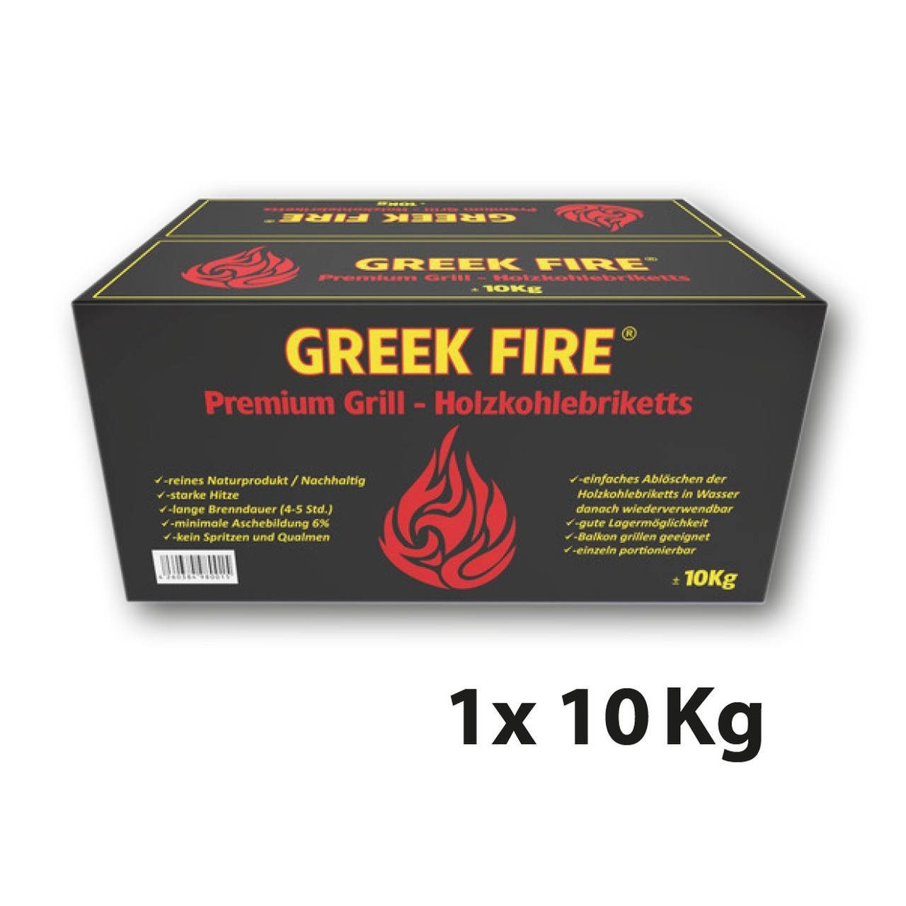 GREEK FIRE Holzkohlegrill, 10 kg Holzkohlebriketts aus Hartholz