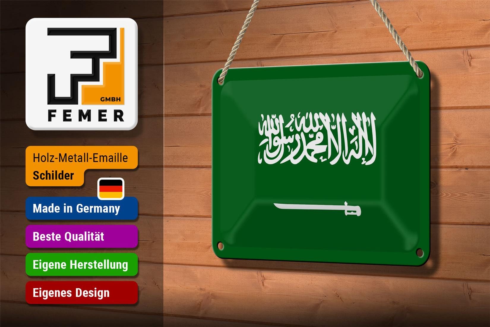 Femer GmbH Metallschild Flagge Saudi-Arabien 18x12cm Flag Saudi Arabia, (1 St), gewölbte Oberfläche, abgerundete Ecken, umgeschlagene Kanten