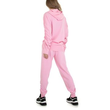 Ital-Design Freizeitanzug Damen Freizeit, Kapuze Stretch Zweiteiler in Rosa