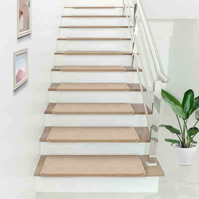 Stufenmatte, en.casa, rechteckig, 15-er Set Treppenmatten 65 x 24 cm rechteckig selbstklebend Treppenschoner Stufenteppich Beige