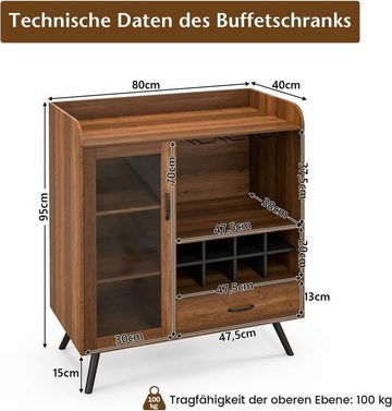 KOMFOTTEU Sideboard Küchenschrank, mit Weinglashalter & 8-Flaschen Weinregal