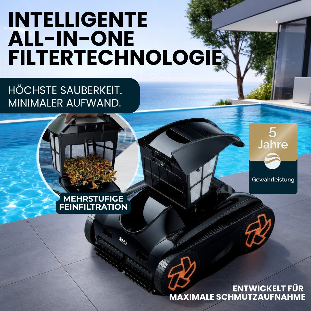 xBot Poolroboter xBot 800, Reinigt Boden, Wand & Wasserlinie, 100 % kabellos