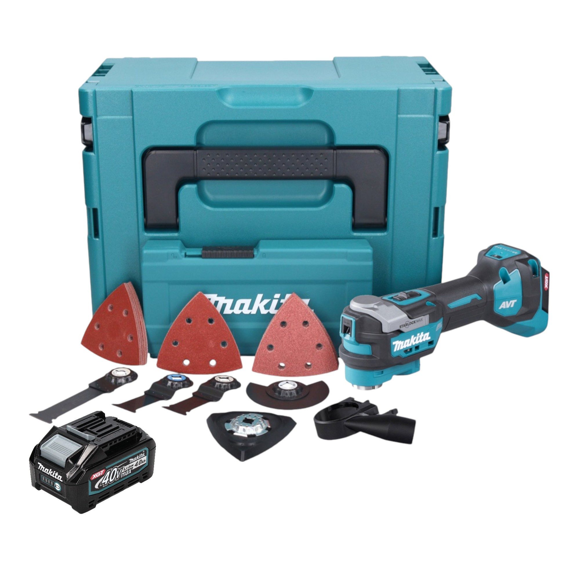 Makita Akku-Multifunktionswerkzeug TM 001 GM103 40 V Starlock Max + 1x Akku 4,0 Ah + 37 tlg. Zubehör