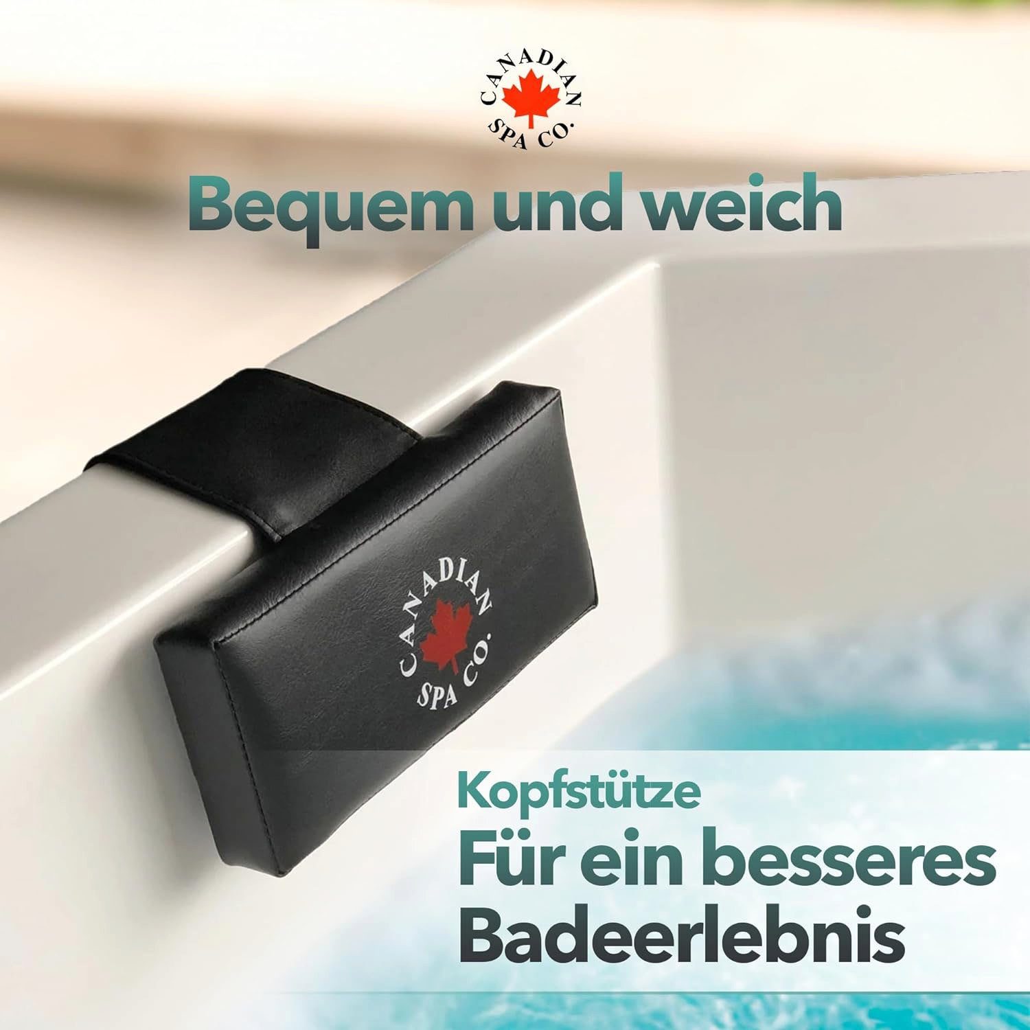Canadian Spa GmbH Whirlpoolsitz Kopfstütze - schwarz (Rechteckig), Beschwert, Universal für jeden Whirlpool, 28 cm lang, 12,7 cm breit.